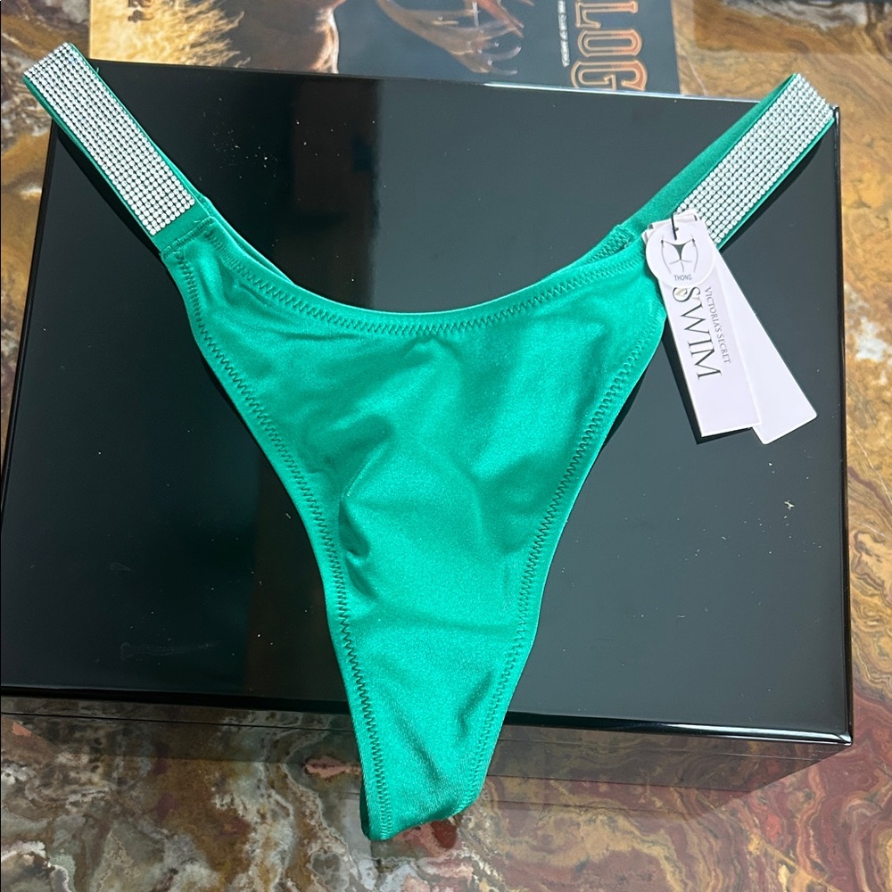 Victoria Secrets Green Bikini Bottom (Thong) with Rhinestone Straps, new, size S